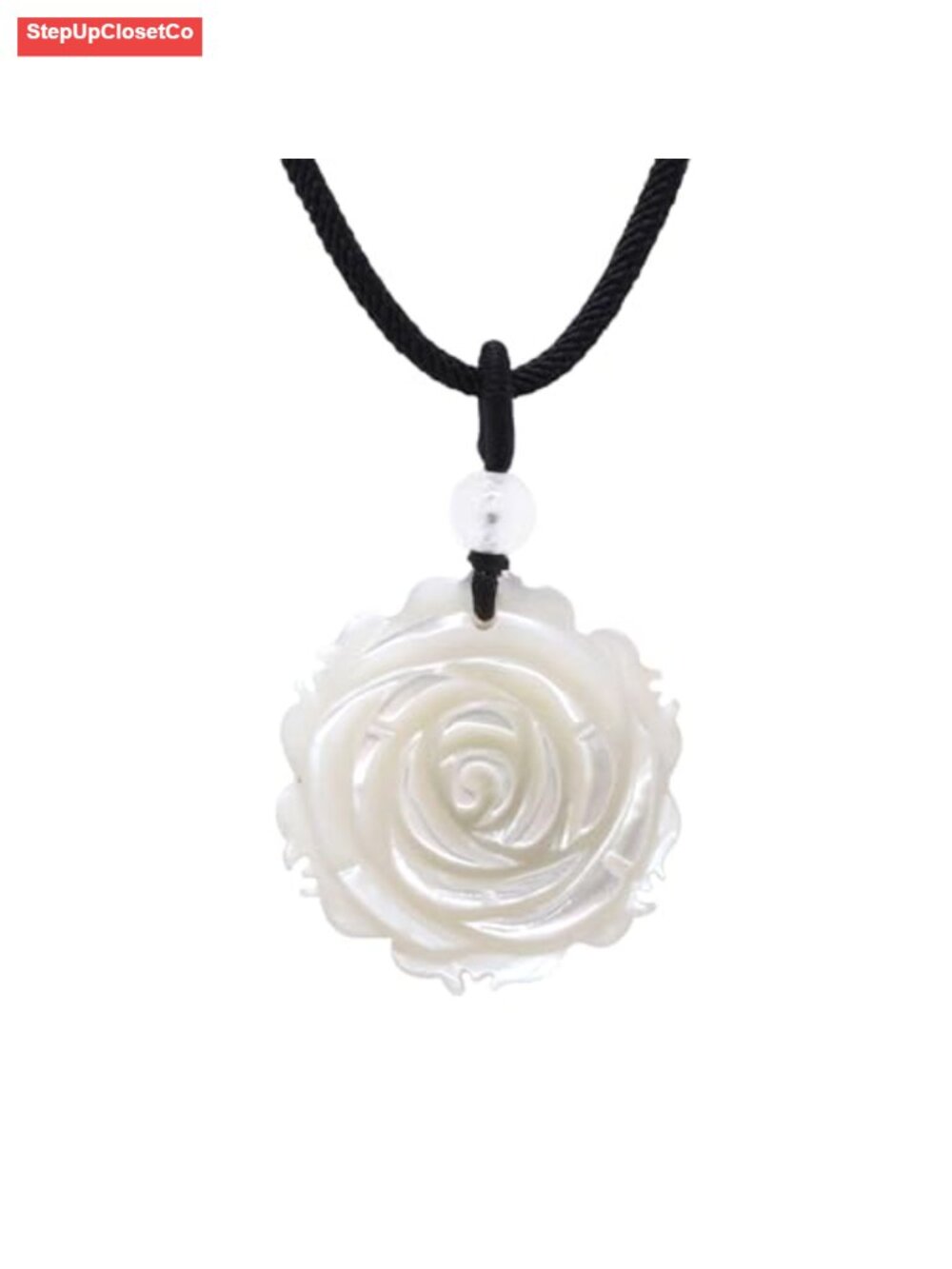 Natural Stone Carved Rose Flower Pendant Necklace 22 inch Healing Reiki Chakra